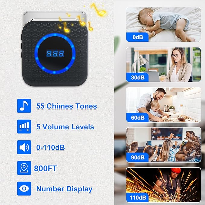 SanJie Wireless Door Chime for Business When Entering Door Entry Chime Door Bell with 800Ft Range Door Chimes When Door Opens for Home Door Alarm with Chime Adjustable Volume