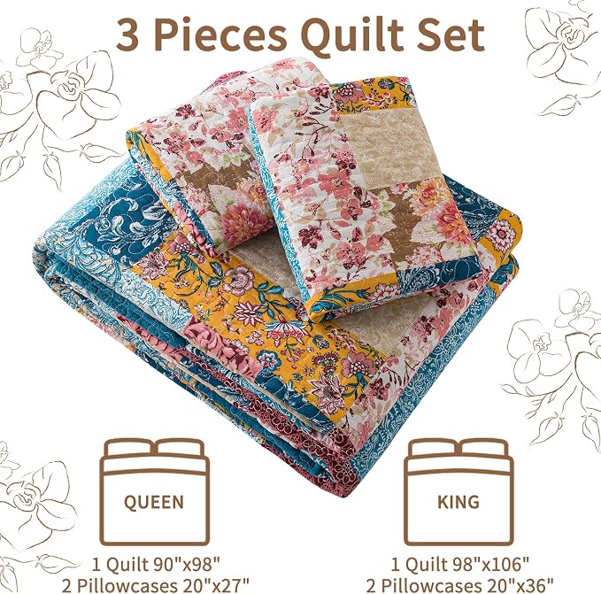 VAPUTAR 100% Cotton Face Quilt King Size Bedding Set, King Quilts - Image 5