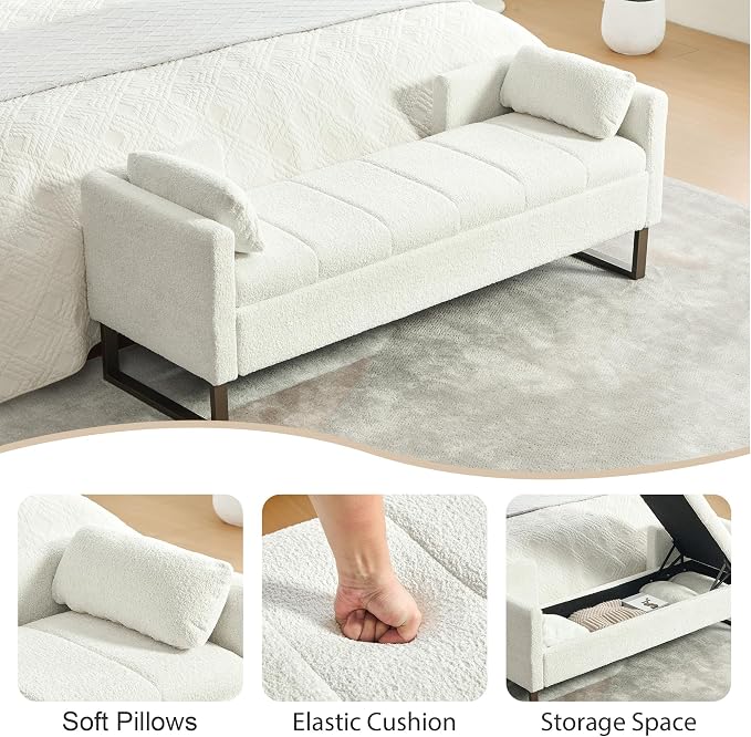 Chifee & Vingol 64" W Storage Benches End of Bed Bench - Image 3