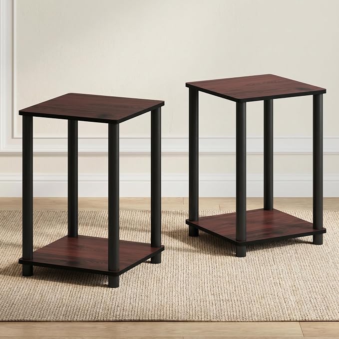 Furinno Turn-N-Tube Night Stand Set of 2, 2-Tier Nightstand, Dark Cherry | - Image 7