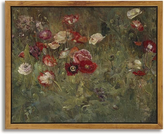 InSimSea Framed Canvas Wall Art, Vintage Bathroom Shelf Art, Poppy Picture by InSimSeaArt
