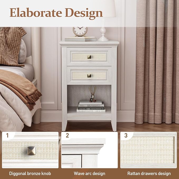 RoyalCraft Boho Nightstand Set of 2, Tall Bedside Table - Image 6