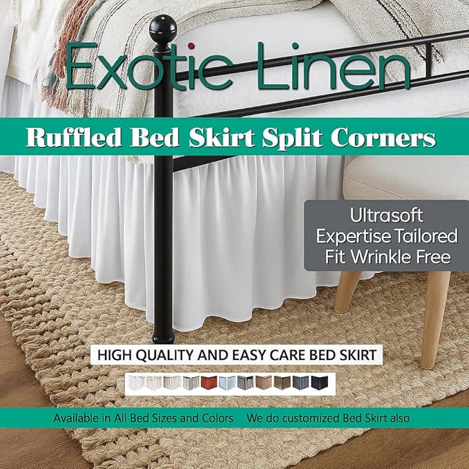 Ruffled Bed Skirt Split Corners with Platform, Tailored Fit Hotel Quality Wrinkle Free Ultra-Soft Microfiber Dust Ruffle, Upto 28 Inch Drop, Queen, Navy Blue
