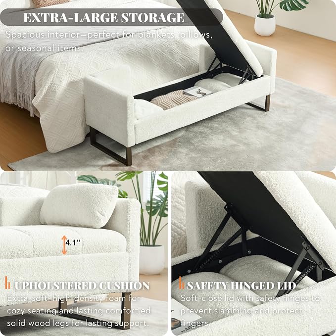 64" King Size End of Bed Storage Bench - Image 3