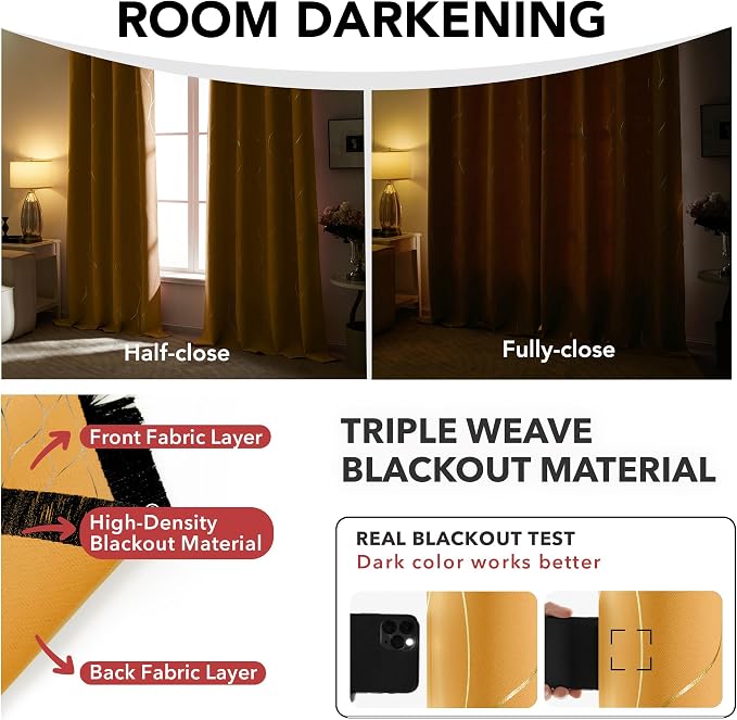Deconovo Curtains for Living Room, Pattern Blackout Curtains 45 Inches Long | - Image 6