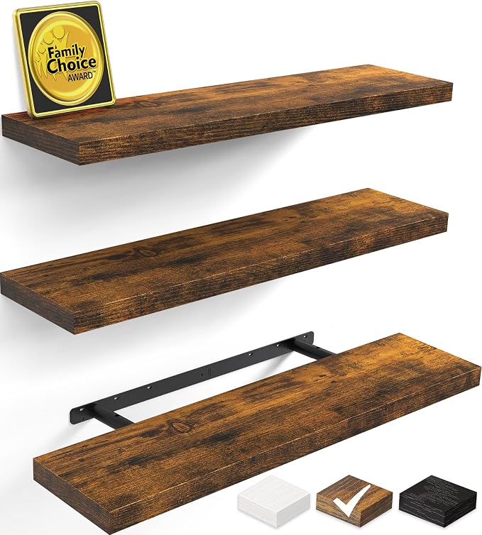 BAYKA Rustic Brown Floating Shelves 35.4in, Wall Mount Wood Shelf | Easy Install by Bayka