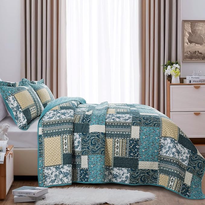 BEDIFANY 100% Cotton Cover King Size Quilt Set, Lightweight Bedspread King | - Image 3