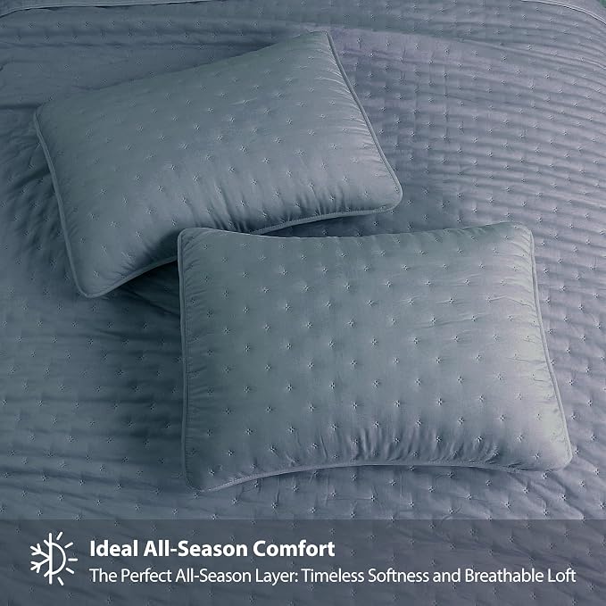 ROARINGWILD Dusty Blue King Size Quilt Bedding Set, Lightweight Soft Bedspread - Image 4
