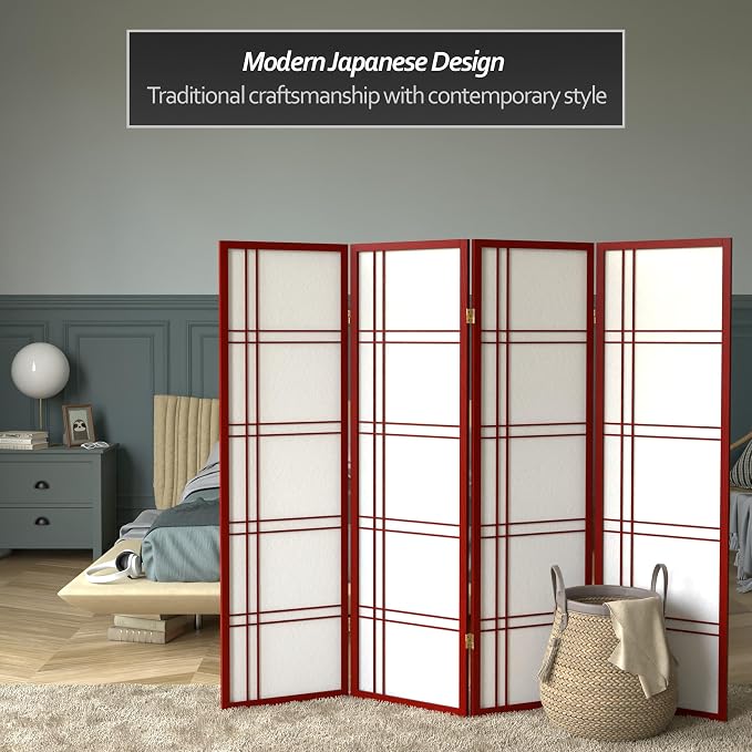 Red Lantern 5 ft. Tall Double Cross Shoji Screen - Image 2