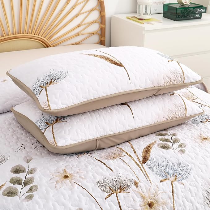 Dinjoy Floral Quilt Set Twin Size, Khaki Bedspreads - Image 6