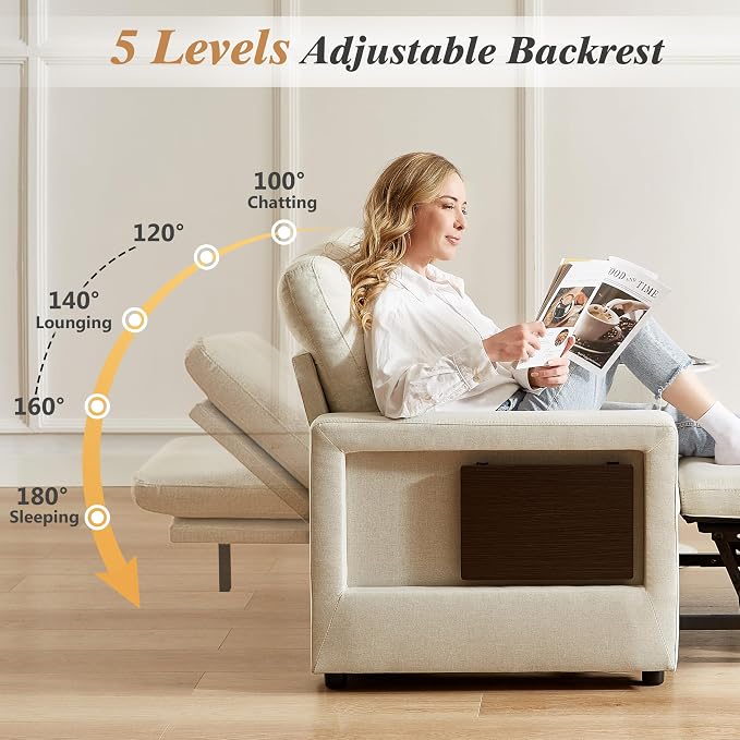 WEUP 42.5" Sleeper Sofa Chair Bed, 3-in-1 Convertible Sleeper Chair - Image 3
