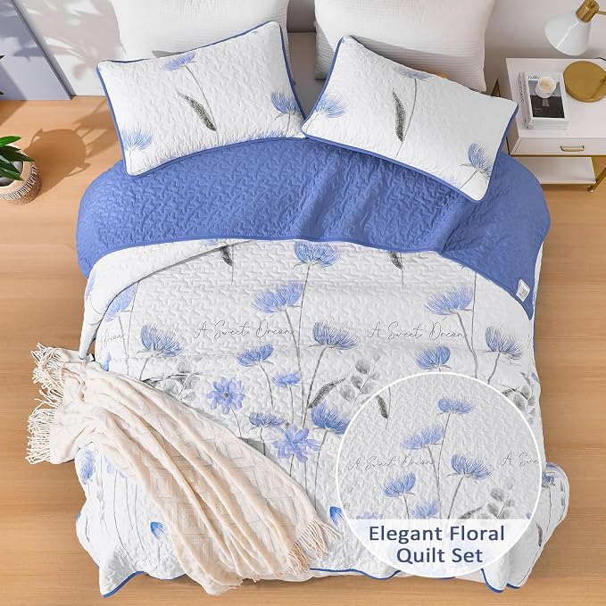 Dinjoy Quilt Set Queen, Flower Bedspread Coverlet Set - Image 7