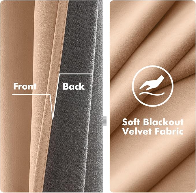 MIULEE Velvet Curtains Blush Beige 52 x 84 Inch Length Set of 2 | Grommet Drapes - Image 3