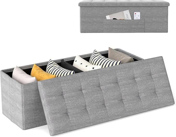 43" Folding Storage Ottoman Bench, End of Bed Foot Rest Stool by TOOLSEMPRE