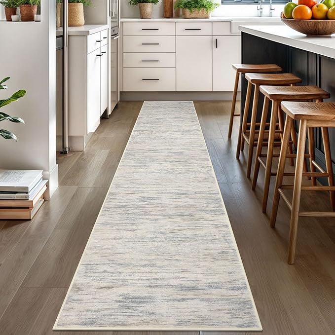 2x10 Modern Abstract Runner Rug for Hallways, Gray Beige Neutral Multi Super Soft Hallway Decor Kitchen Rugs with Non-Slip, Non-Shedding Washable Rug for Hallways Entryway Laundry Indoor
