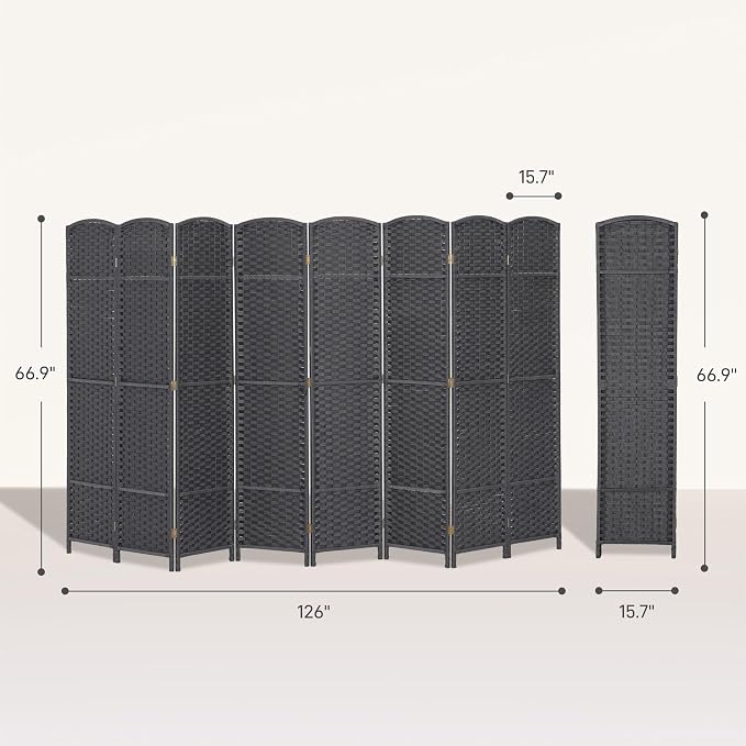 HOMCOM Room Divider 8 Panel Folding Privacy Screen 5.6' Tall Charcoal Gray | - Image 7