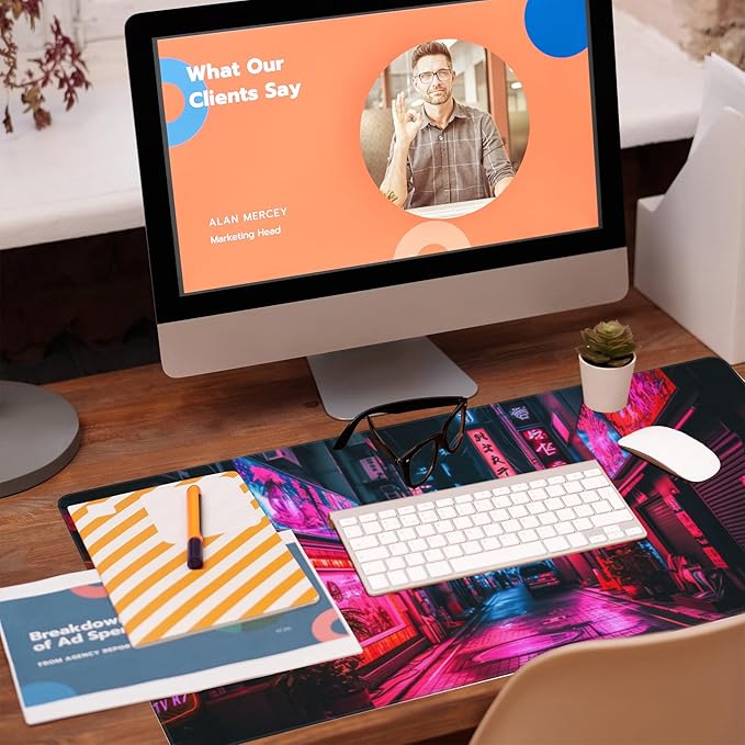 Eflxamz Desk Mat,Japanese Anime Neon Street Desk Pad,Anime City Large Gaming Mouse Pad for Desk,Extended Big Computer Keyboard Mouse Pad with Non-Slip Base and Stitched Edge,35.4"x15.7"