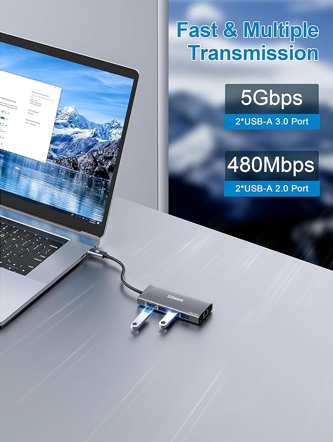 QGeeM USB C Hub Ethernet,9 in 1 USB Type C Hub HDMI Multi-Port Converter Adapter,100W Pd, USB 3.0,SD/TF Card Reader,Compatible for MacBook Pro Air Ipad HP Dell Lenovo Chromebook etc.-Gray