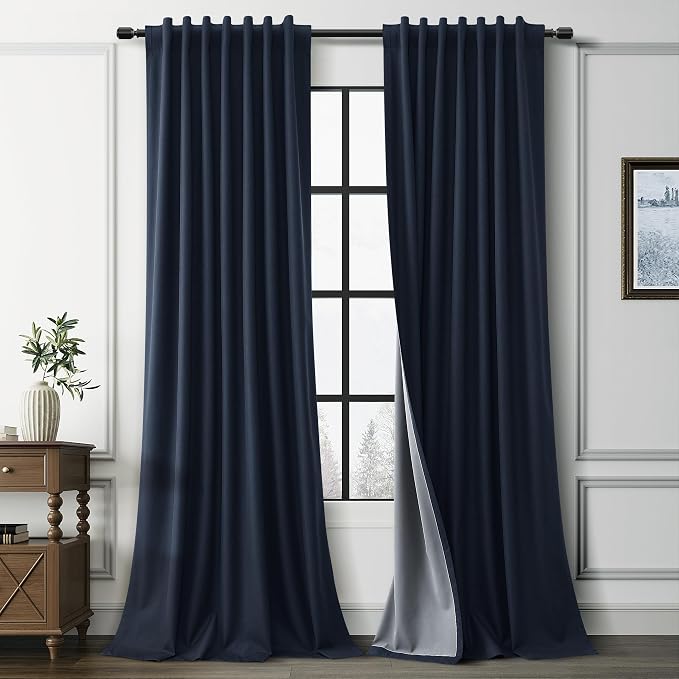 Navy Blue 100% Blackout Linen Curtains by Guken