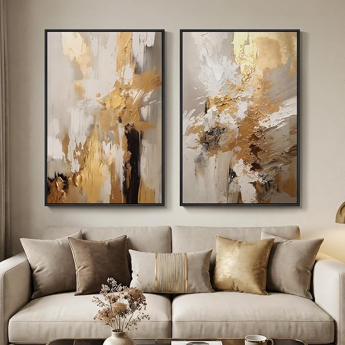 Framed Modern Luxury Brown Gold Abstract Wall Art by Cuspin