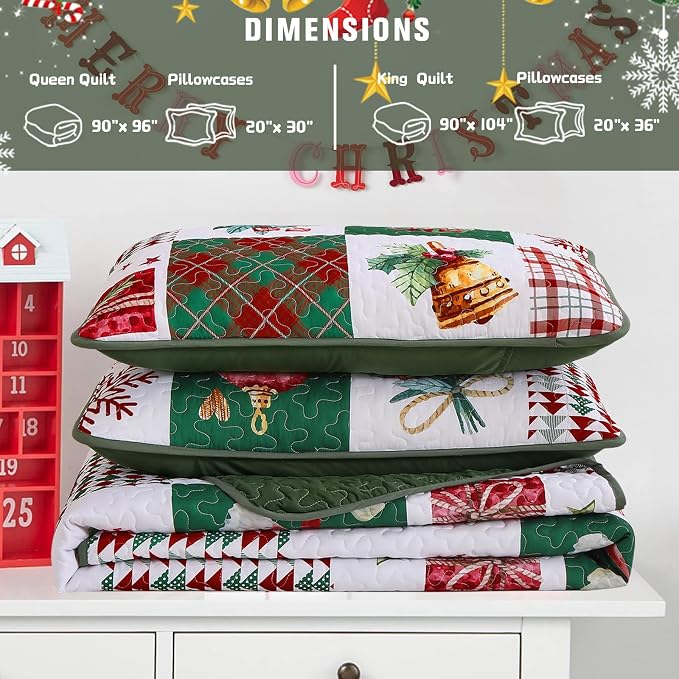 Mybedsoul Christmas Quilt Set Queen Size 3 Pieces Christmas Patchwork Snowflake - Image 8