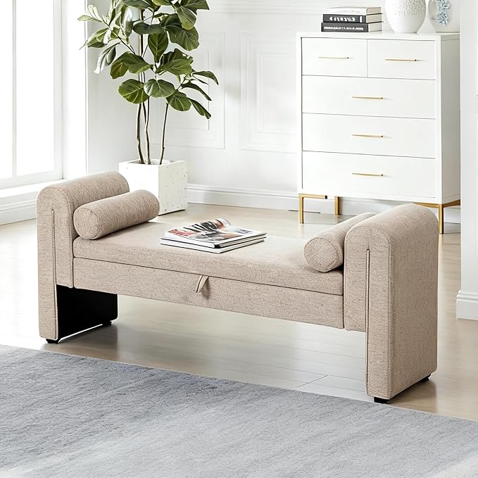 61" Velvet End of Bed Bench, Upholstered Seat - Image 8