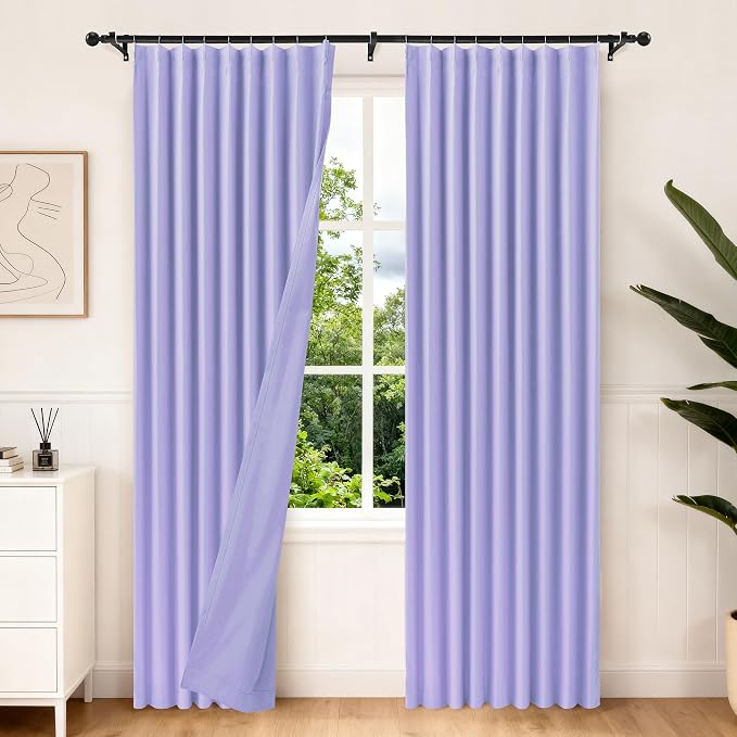 Etherealveil Lavender Purple Pinch Pleated Blackout Curtains 2P 60"x102" | Back by Etherealveil