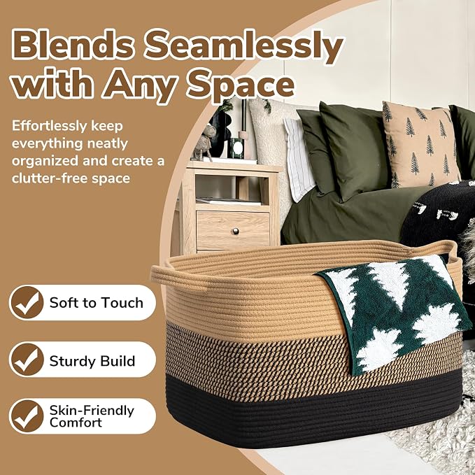 Goodpick Large Woven Blanket Basket, 75L | 21.6'' x 14.9'' x 11.8'' Wicker - Image 5