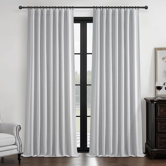 Light Grey Blackout Curtains 92 Inch Length 2 Panels Set by QJMYDECO