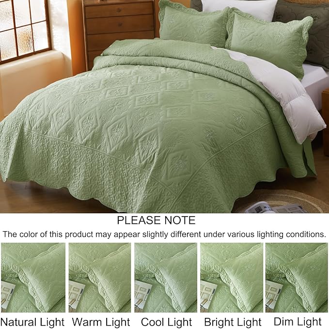 Cmfshape Floral Embroidery Quilt Set, 3 Pieces King Quilt Bedding Set, Classic - Image 7