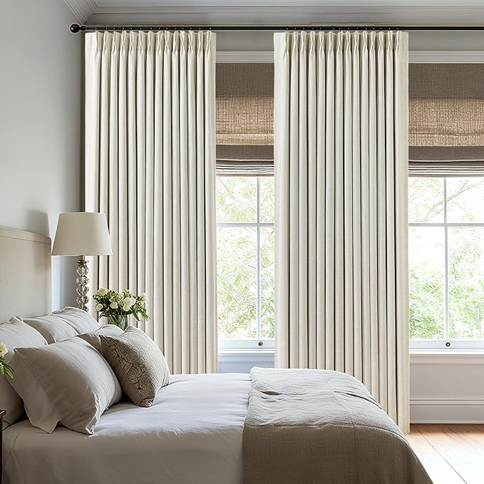 Pinch Pleated Linen Curtains 100% Blackout 90 Inches Long - Image 3