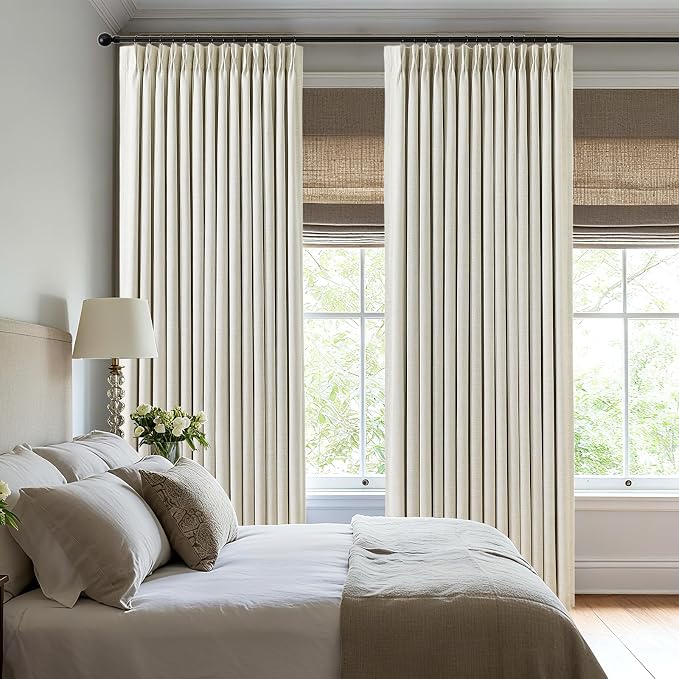 Pinch Pleated Linen Curtains 100% Blackout 112 Inches Long - Image 3