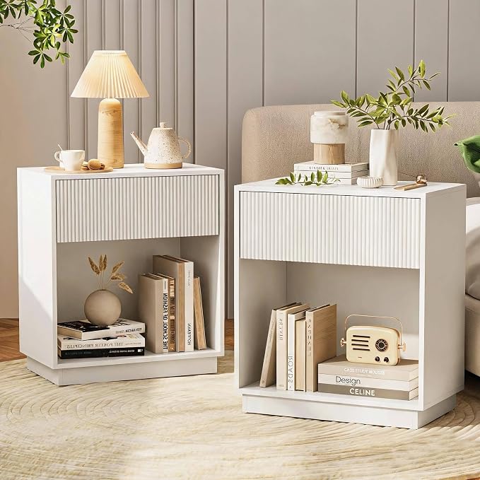 Fluted Nightstands Set of 2, Modern Bedside Table by INNODToddlerTower