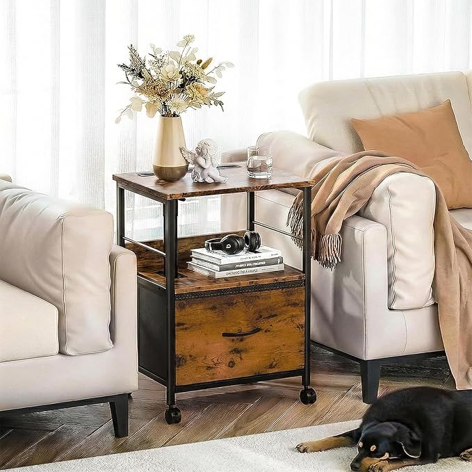 Faesun Swivel Lift Top Nightstand, Rolling Side Table - Image 2