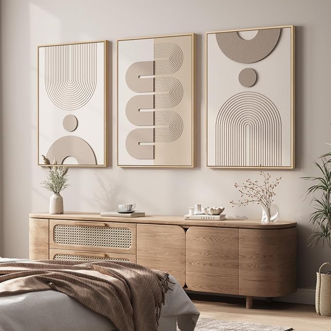 Large 3D Textured Framed Neutral Abstract Wall Art - Image 4