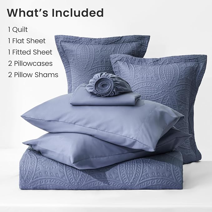 Love's cabin King Quilt Set Bluish Grey, Bed in a Bag King Size Bedding 7 Pcs - Image 6