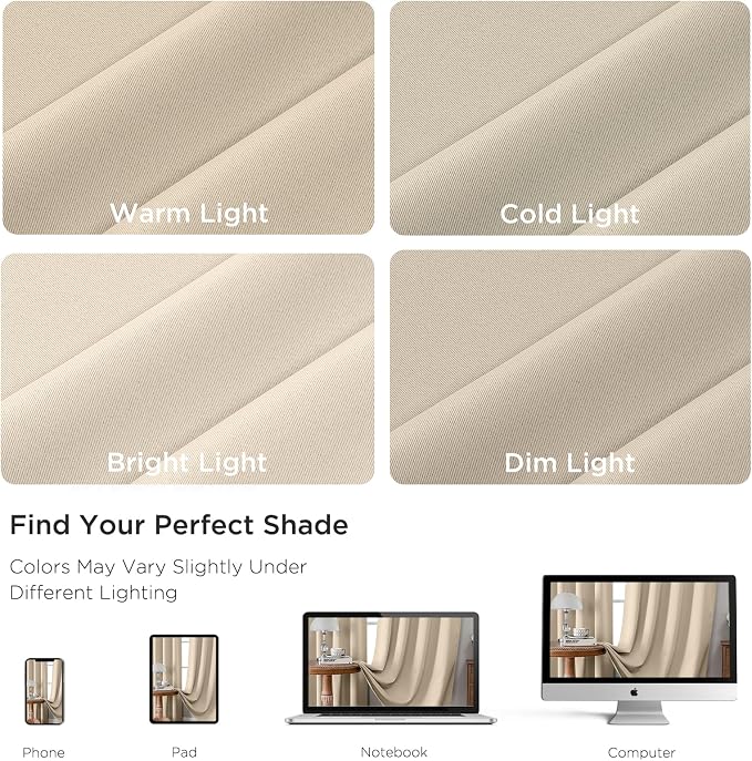 CUCRAF Light Beige Blackout Curtains 72 inch Length 2 Panels Set, Rod Pocket - Image 4