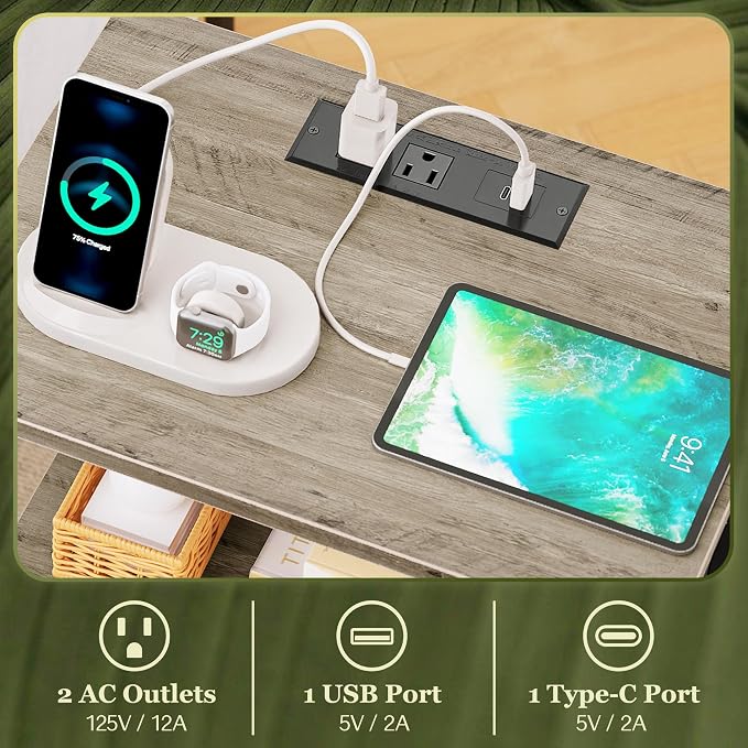 SUPERJARE Nightstand with Charging Station, USB-C Port, Bedside Table | Night - Image 4