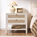 SICOTAS White Rattan Nightstand, Wide Bedside Table by SICOTAS