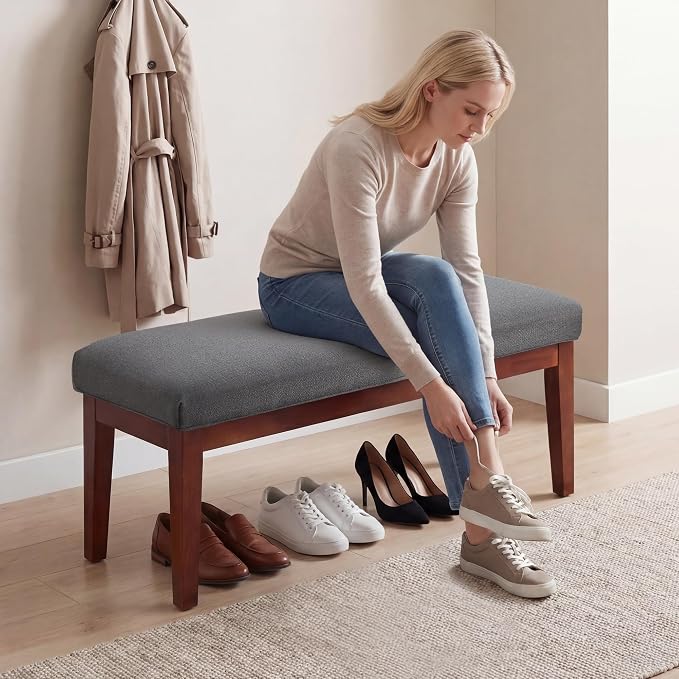 43.5" Upholstered Bedroom Bench, Linen Entryway Bench - Image 7