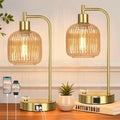 Champagne Glass Table Lamps Set of 2, Dimmable Bedside Lamps by Qimh