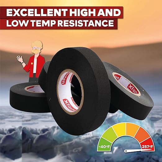 XFasten Wire Harness Tape, 250 Feet Total (5-Set Width), High Temp Wiring Loom Harness, Self-Adhesive Felt Cloth Electrical Tape for Automotive Engines, Noise Dampening, and Cable Protection