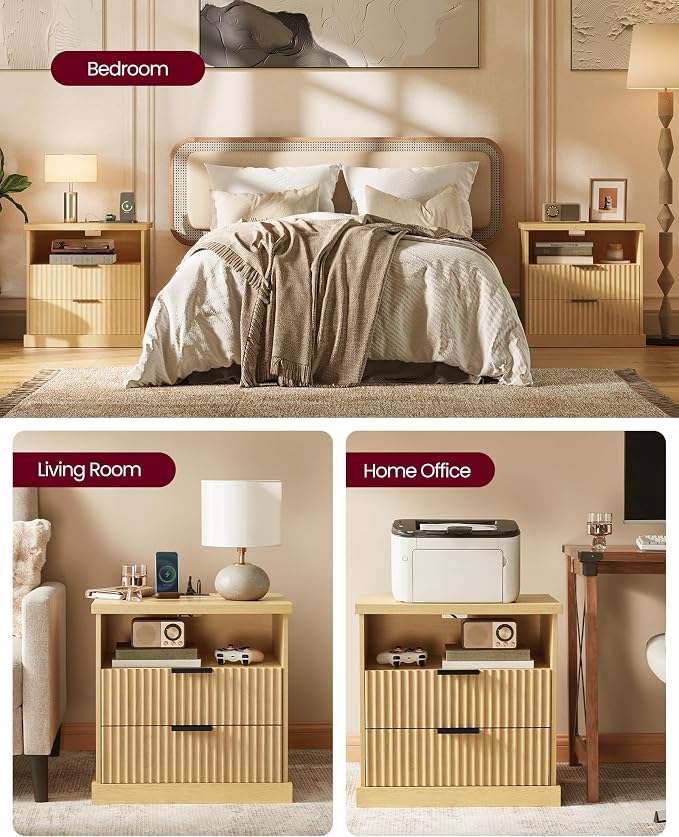 VASAGLE Nightstand with Charging Station, 2 Drawers, Open Shelf | Bedside Table - Image 7