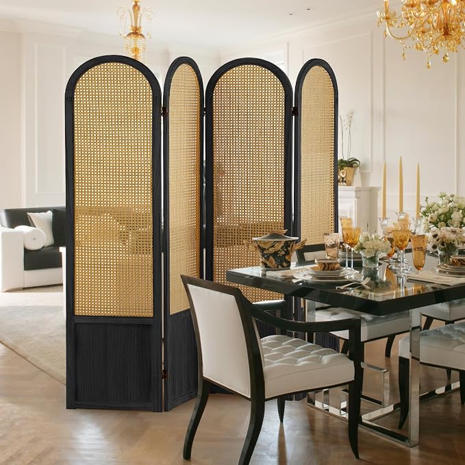 4 Panel Room Dividers and Folding Privacy Screens, Hand-Made Rattan Room Divider - Image 6