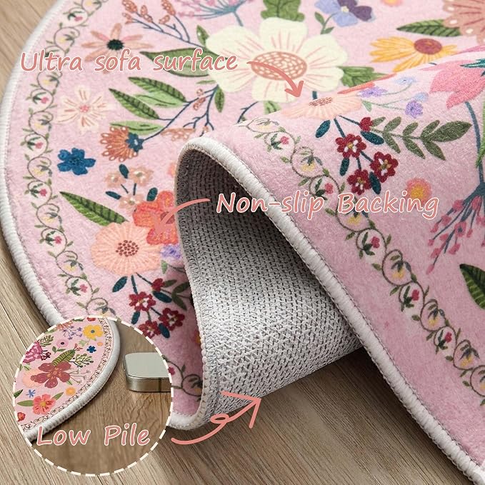 Latte&Fog 6ft Pink Round Area Rug - Image 8