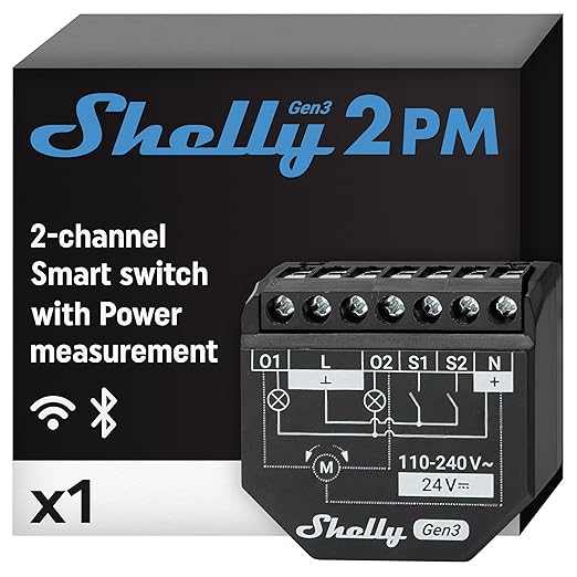 Shelly 2PM Gen3 | WiFi 2-Channel Smart Relay Switch with Power Metering | Home Automation | Roller Shutters, Blinds, Gates Control | Remote Control | Alexa & Google Home | iOS Android App