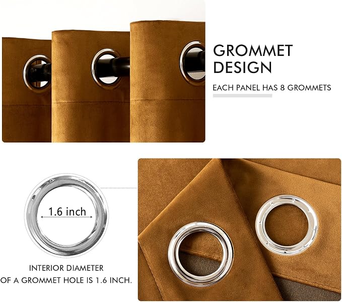 MIULEE Velvet Curtains Golden Brown 66 x 96 Inch Length Set of 2 | Grommet - Image 2