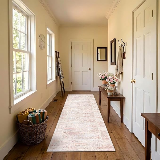 Latte&Fog Hallway 2x6 Runner Rug Non Slip Washable Pink Rugs - Image 2