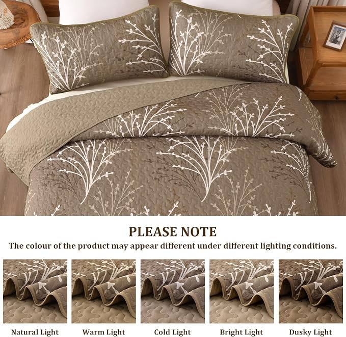 DJY Brown Quilt Set King Size Branch Botanical Bedspread Coverlet Set | 3 - Image 7