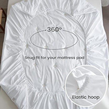 Simple&Opulence Cooling Quilted Mattress Pad – Fitted Sheet Mattress Protector Cover with Elastic Corners, Soft & Breathable, 16 Inch Deep Pocket (White,Full)